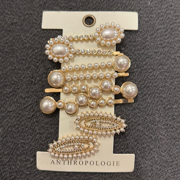 Anthropologie Vintage inspired Gold and Pearl Hair Clips set of 8 NWT Sold out! - Picture 1 of 5